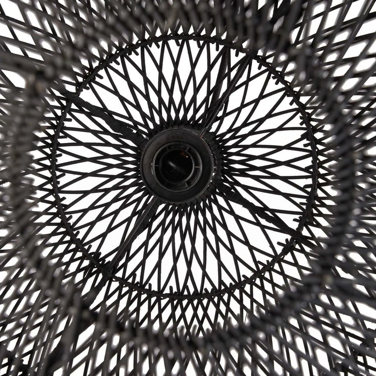 Suspension boule en rotin noir – Tressage artisanal sphérique, taille M (neuf)