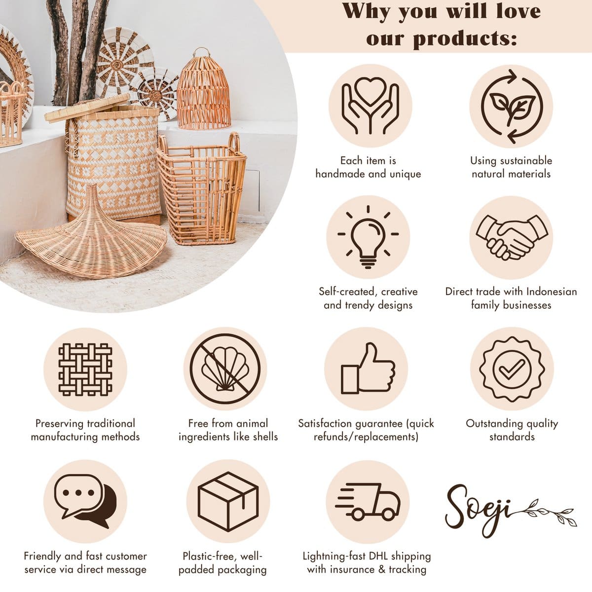 Abat-jour en rotin naturel – Mahara, design bohème fait main à Bali