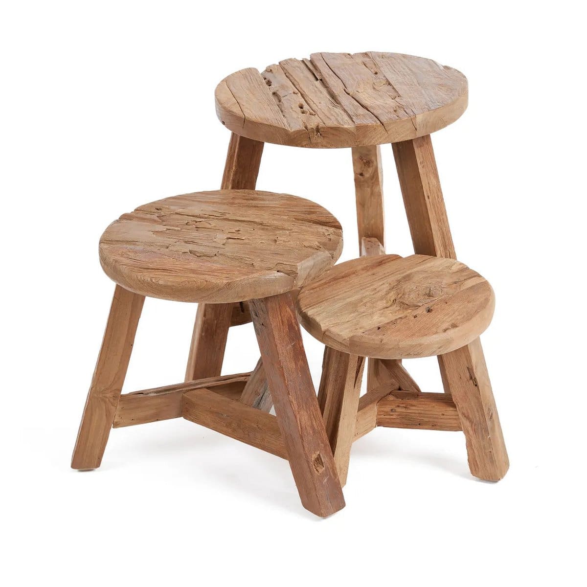 Tabouret en teck recyclé – Modèle Yatai M, pièce artisanale naturelle (neuf)
