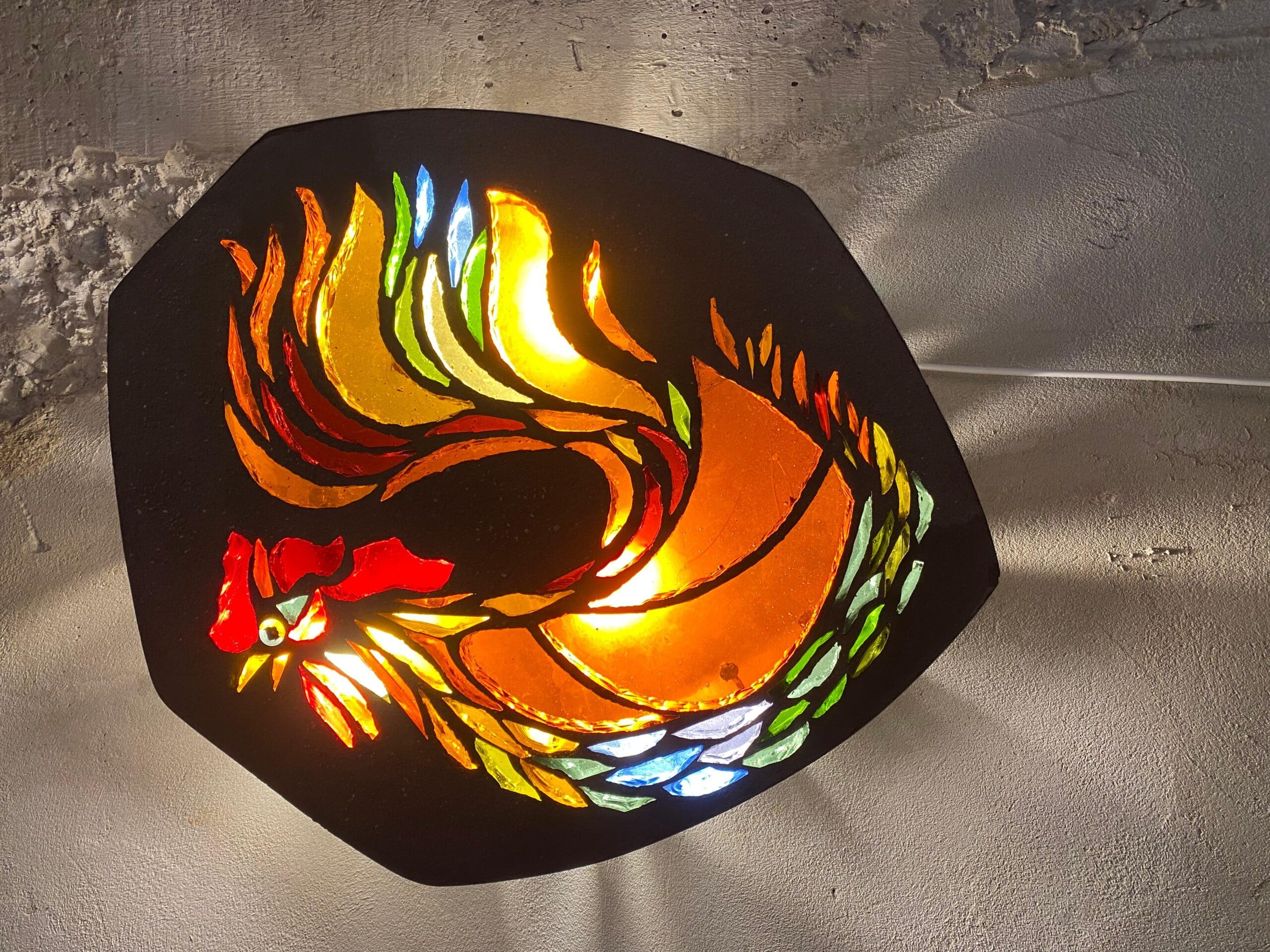 Applique Coq Roche Bobois en vitrail – Design lumineux 1969