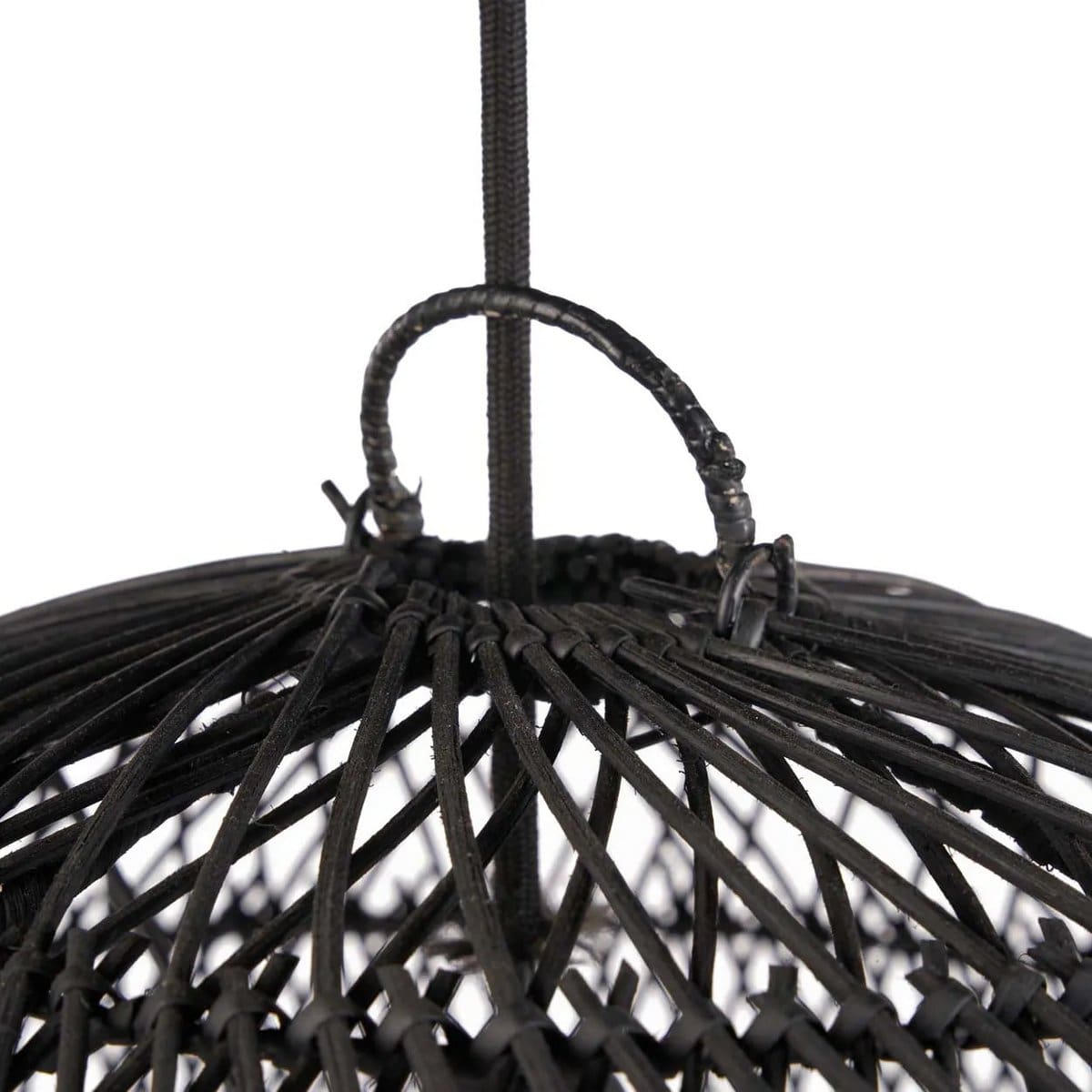 Suspension boule en rotin noir – Tressage artisanal sphérique, taille M (neuf)
