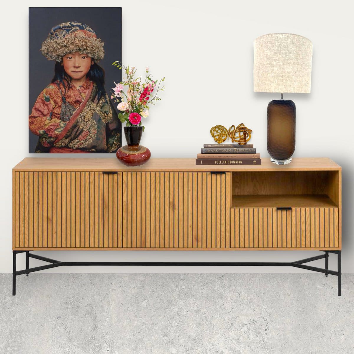 Lampe sculpturale en verre – Coloris chocolat, design contemporain avec LED