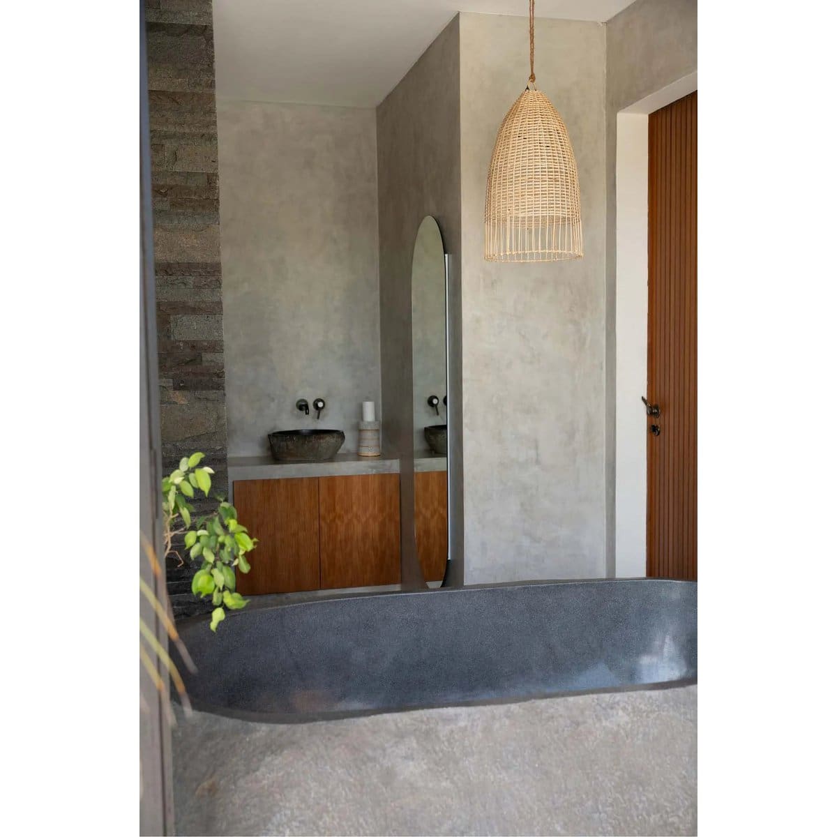 Suspension Elbe en rotin naturel – Tressage artisanal façon cage, taille M (neuf)