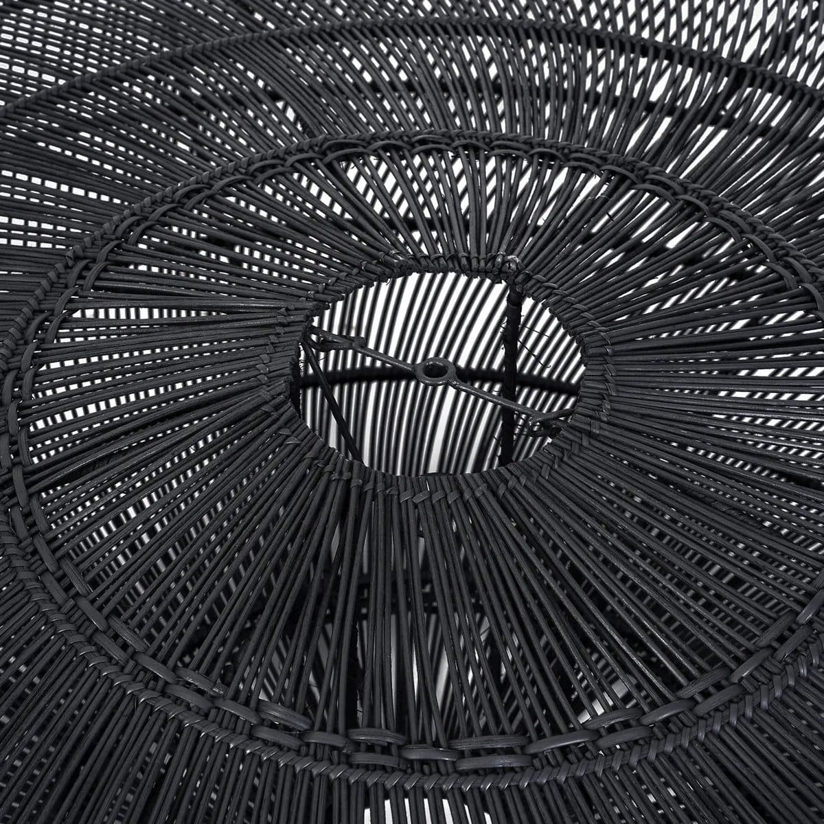 Suspension décorative en rotin noir – Macaron XL, pièce artisanale neuve