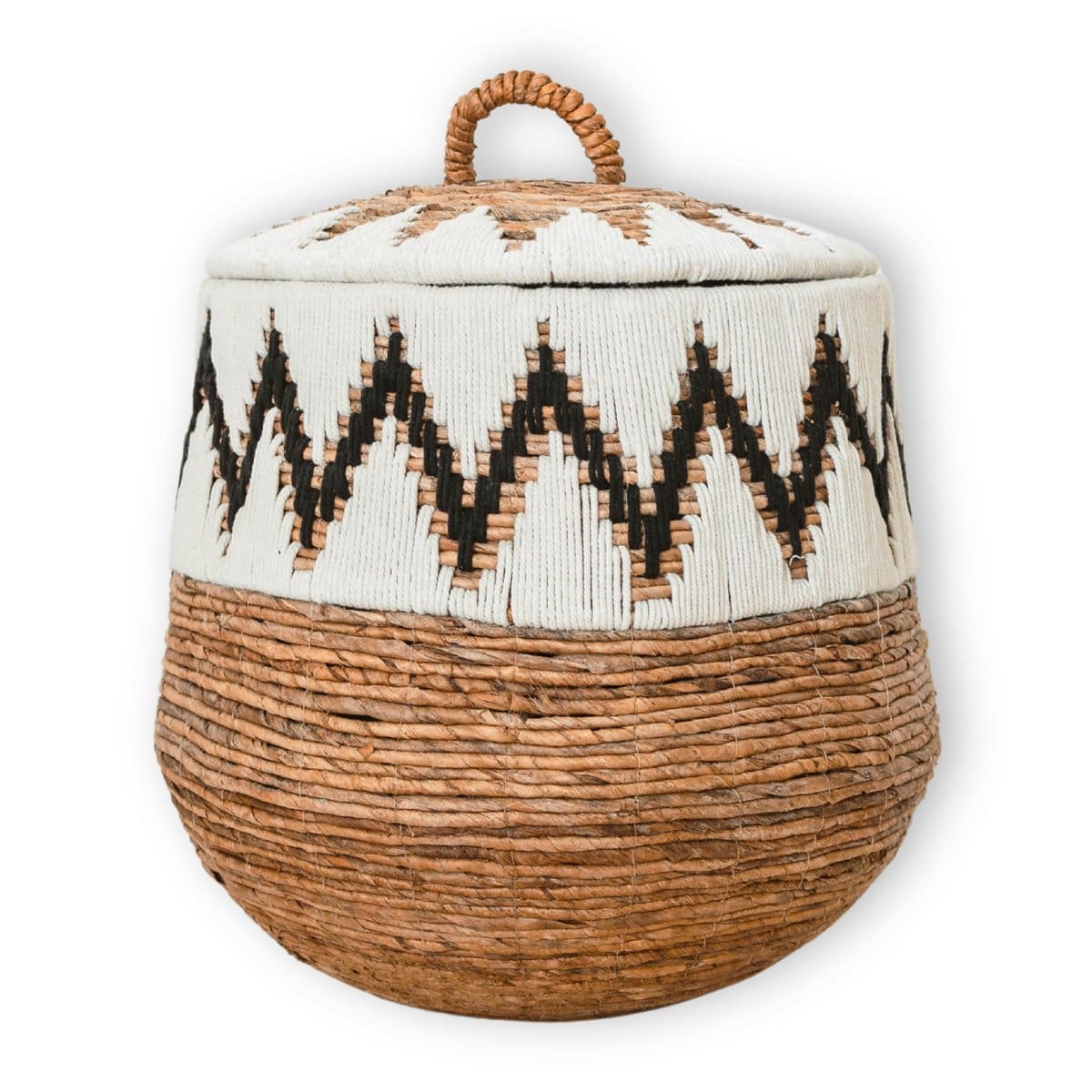 Panier à linge avec couvercle – Panier à linge Boho rond – Grand panier Boho – Panier tissé avec motif coton PALEM (3 tailles Ø33/43/55cm)