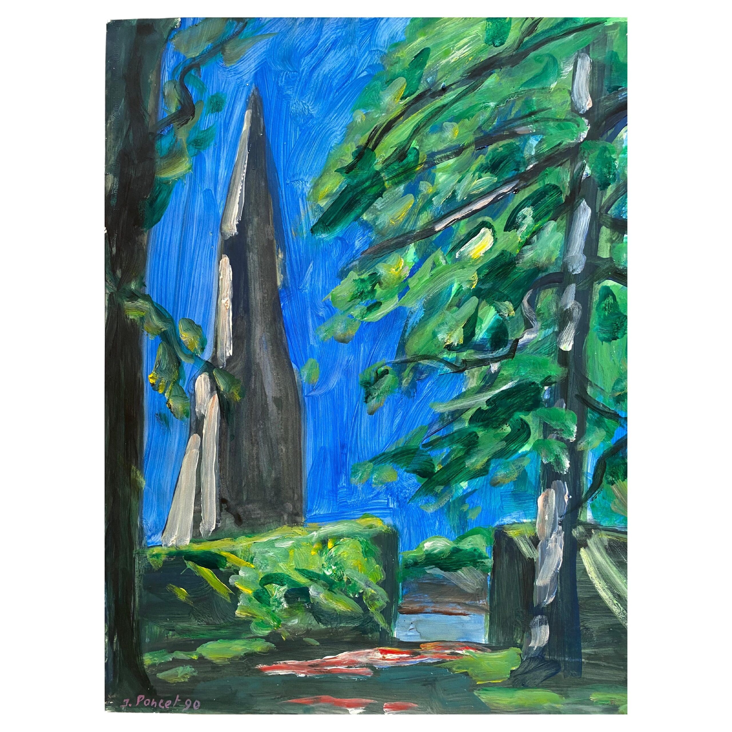 Jacques Poncet – La Flèche (1989), acrylique sur papier – Peinture figurative