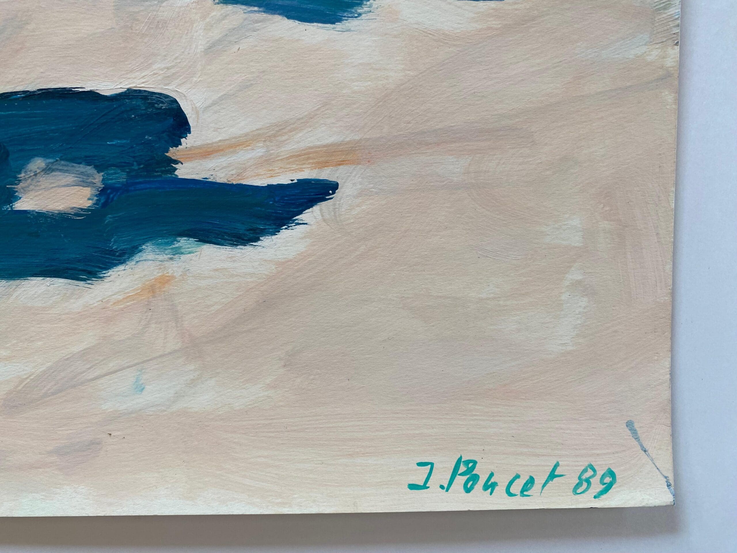 Jacques Poncet – La Terrasse Ombragée (1989), acrylique sur papier – Peinture figurative