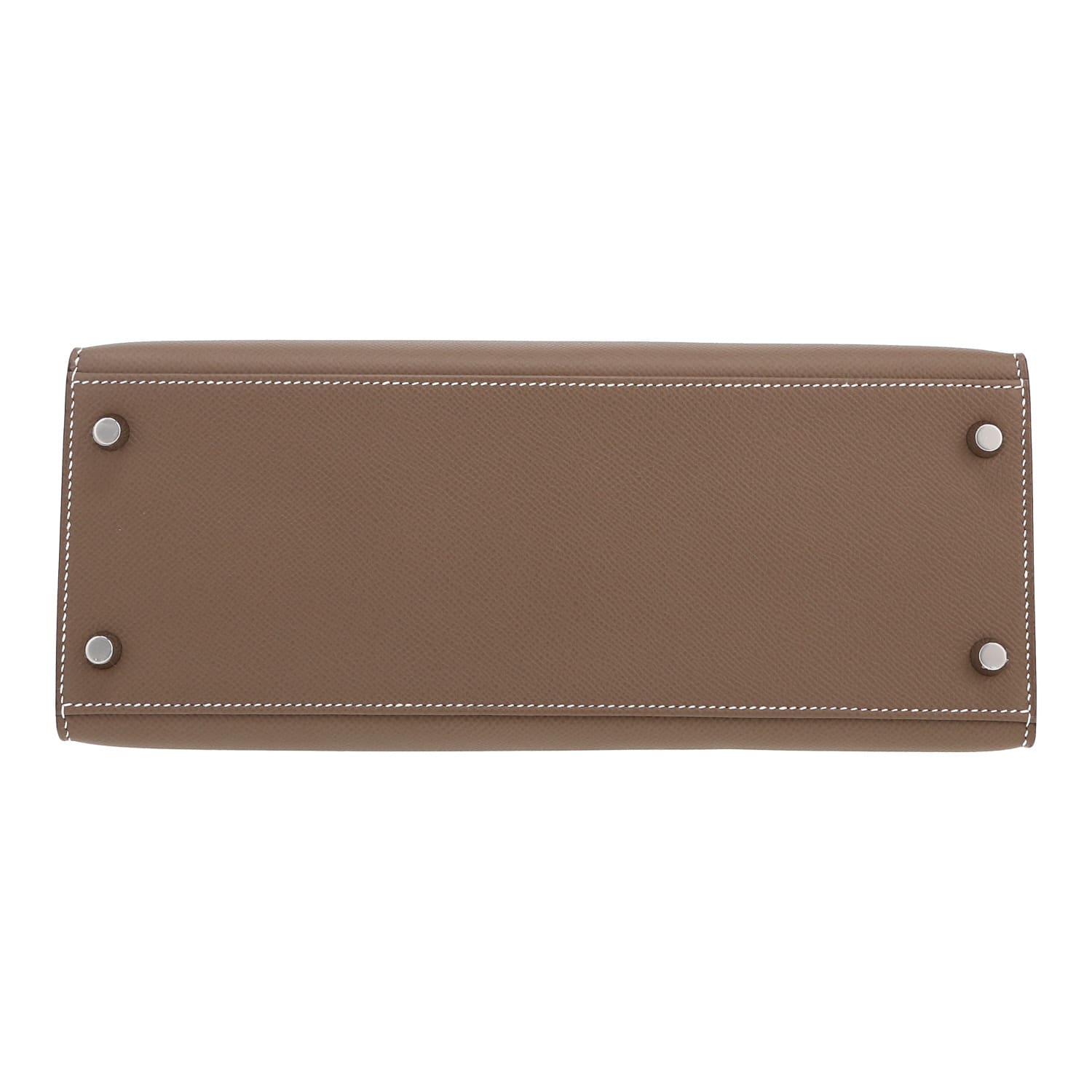 Sac Hermès Kelly 28 cm en cuir Epsom étoupe avec quincaillerie palladium et bandoulière amovible – vue face