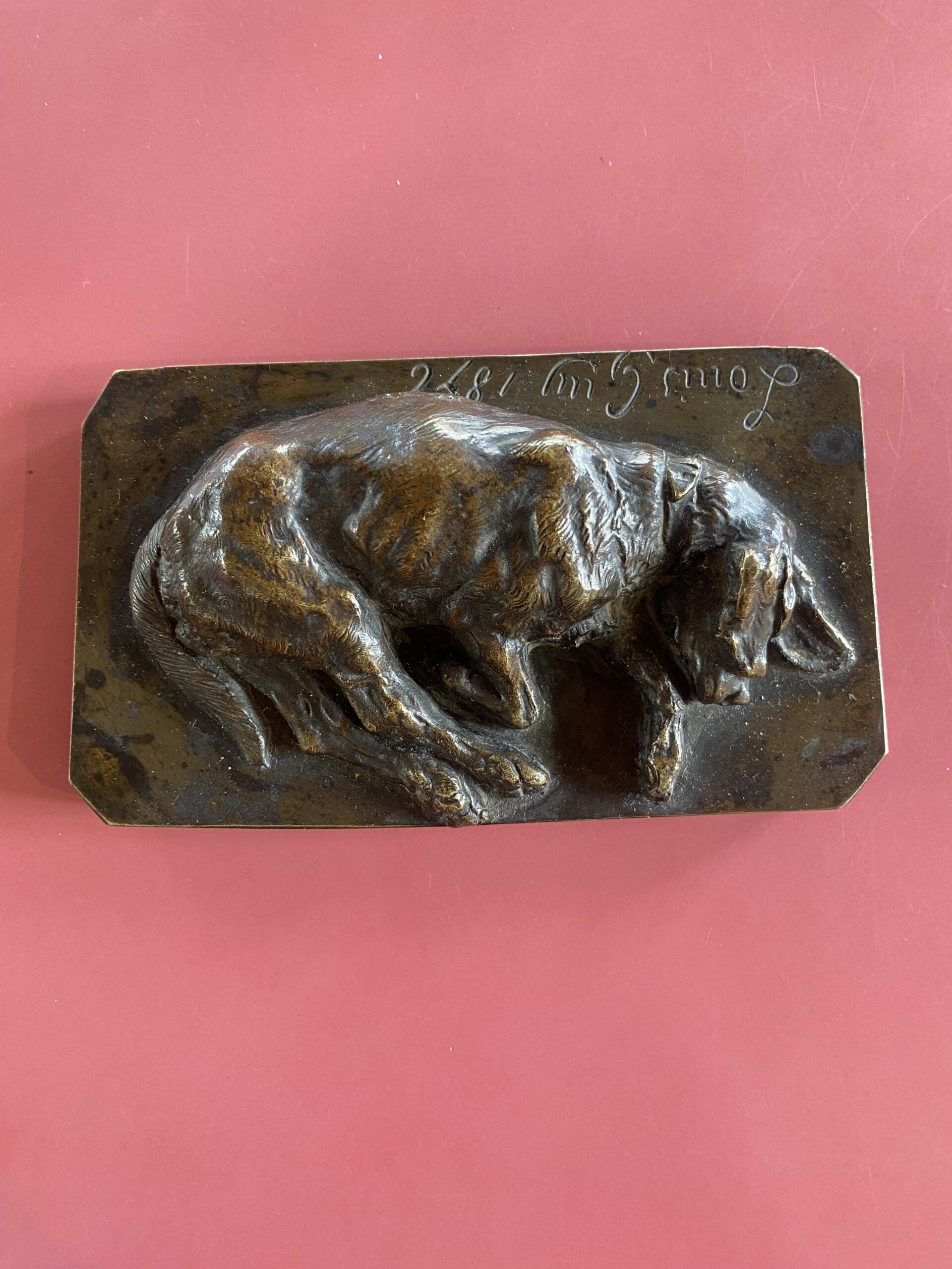 Sculpture bronze basset par Louis Guy, 1876 – Art animalier du XIXᵉ siècle