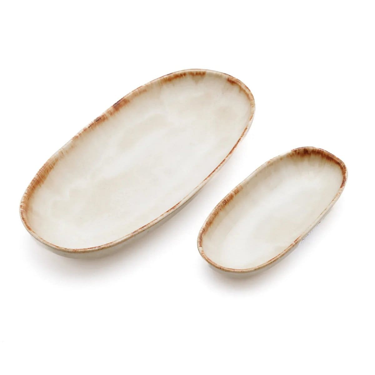 Assiettes ovales Cascais – Céramique portugaise blanche et dorée (lot de 6, pièces neuves)