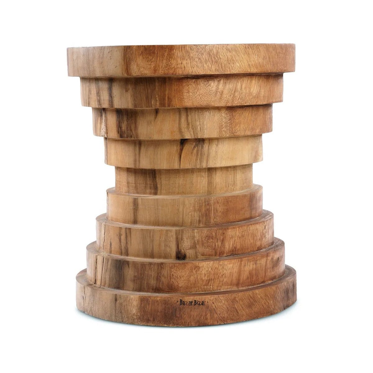 Tabouret Mazu en bois de suar – Design sculptural à anneaux (pièce neuve)