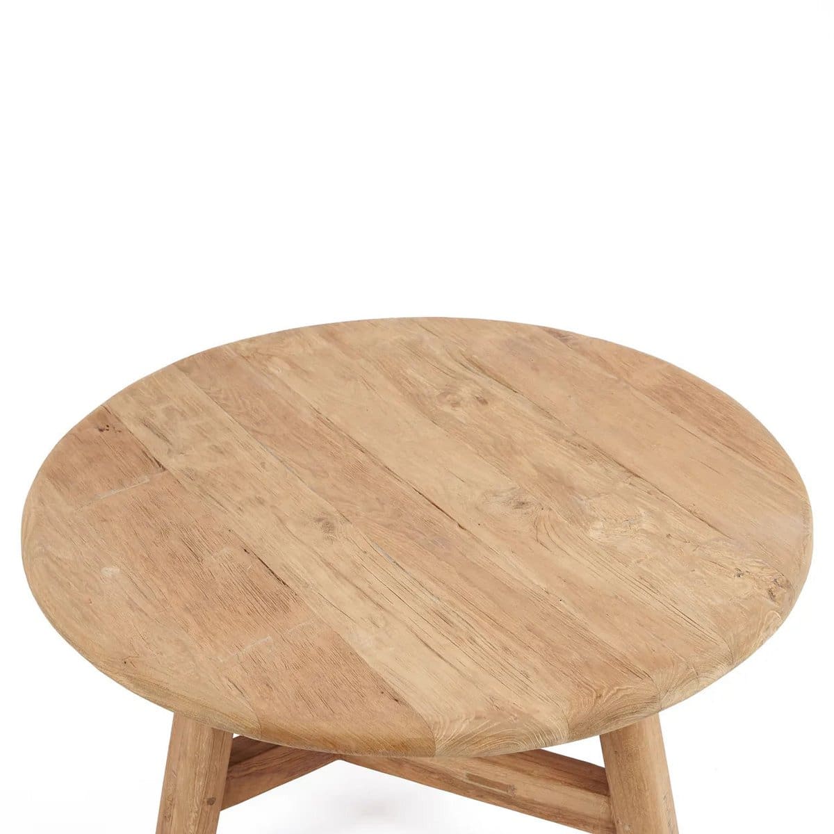 Table basse ronde en teck recyclé – Finition brute artisanale, L