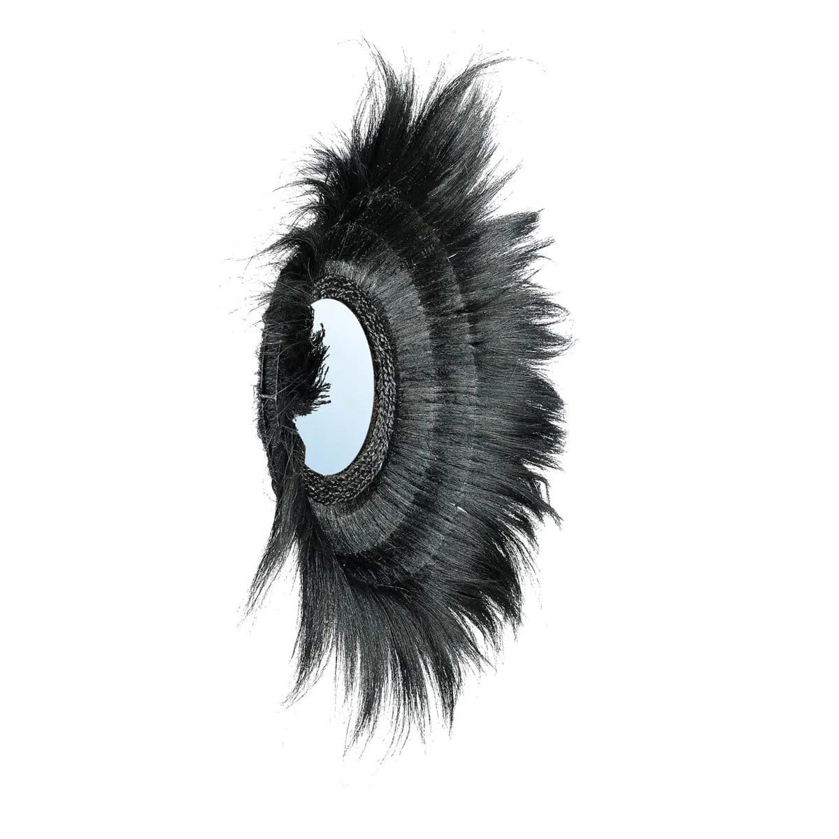 Miroir en fibres naturelles noires – Design sculptural noir profond, Ø90 cm (neuf)