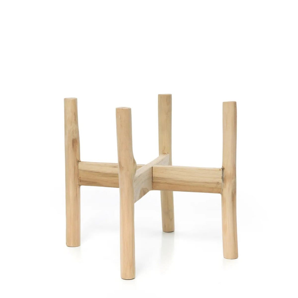 Jardinière design – Structure en teck brut & pot en béton texturé, création neuve de Bali – S