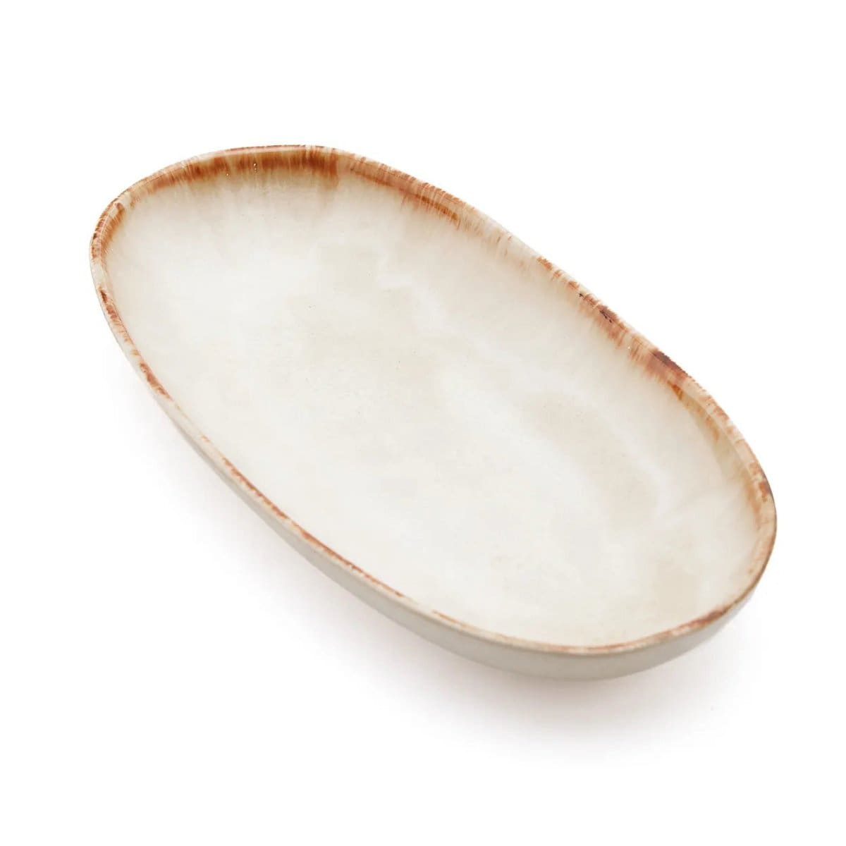 Assiettes ovales Cascais – Céramique portugaise blanche et dorée (lot de 6, pièces neuves)