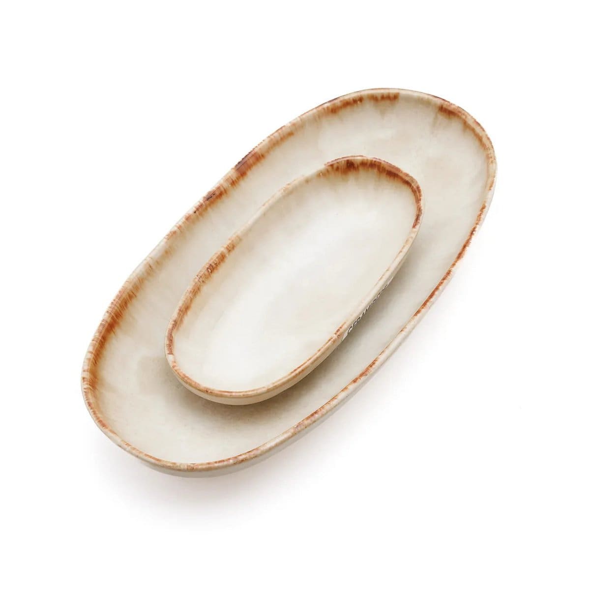 Assiettes ovales Cascais – Céramique portugaise blanche et dorée (lot de 6, pièces neuves)