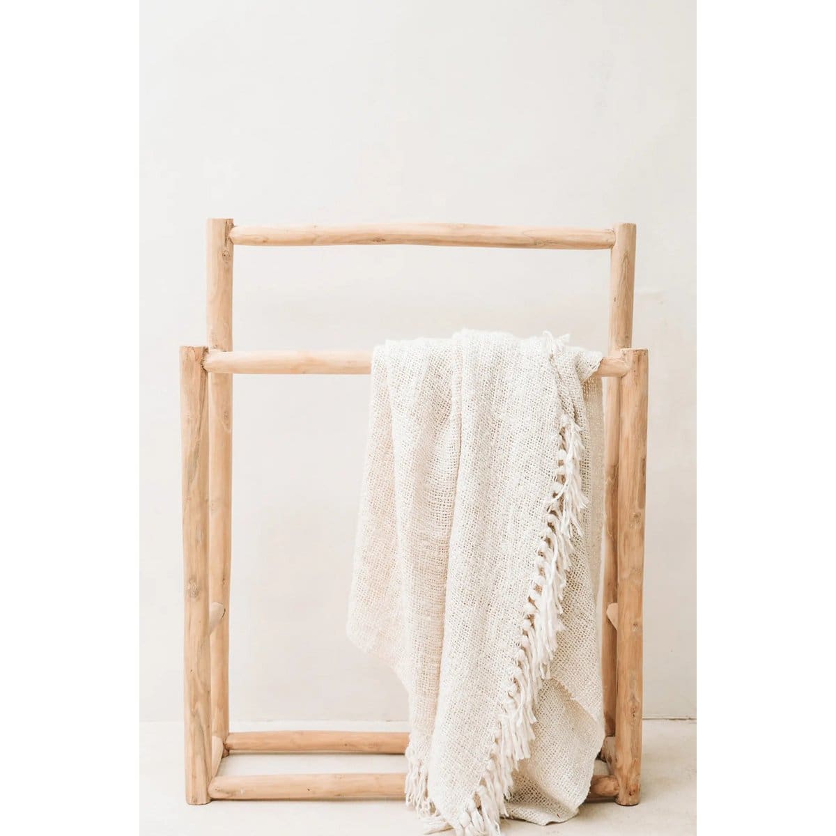 Plaid décoratif – Jeté gaufré crème en coton et soie, création neuve