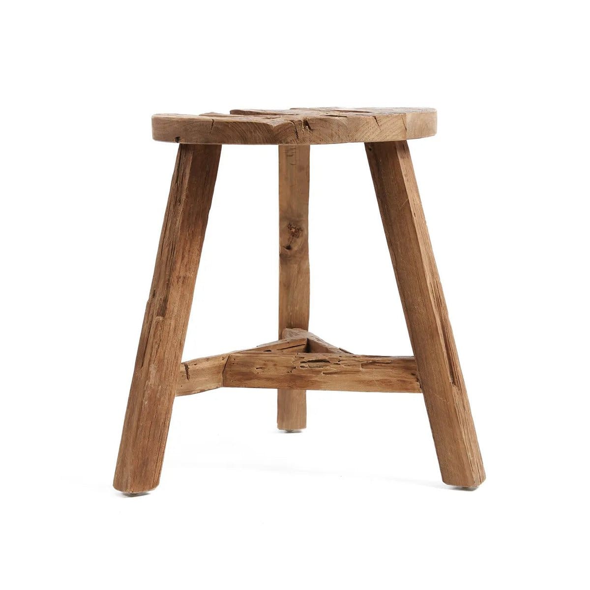 Tabouret en teck recyclé Yatai – Taille L, patine brute et style ethnique naturel (pièce neuve)