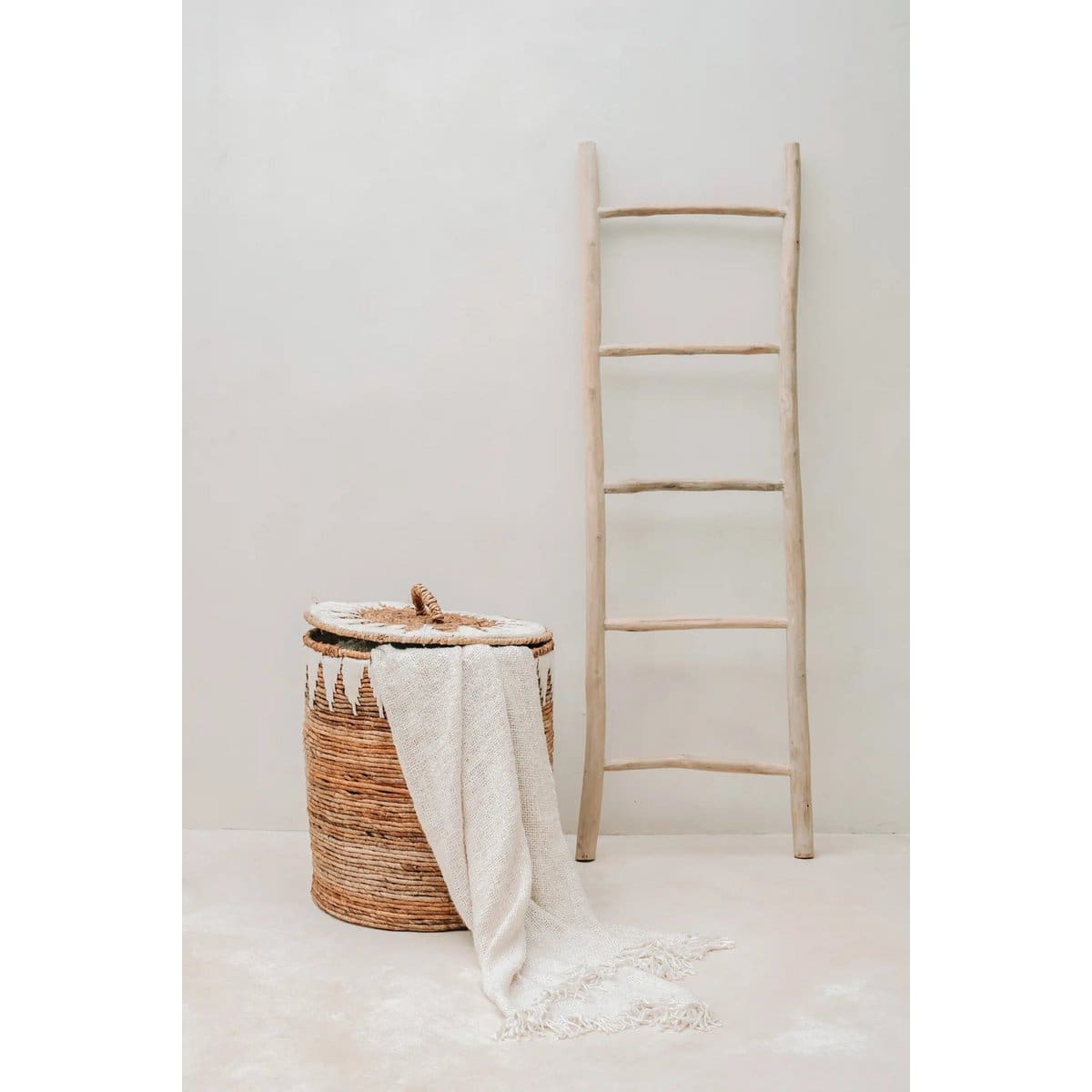 Plaid décoratif – Jeté gaufré crème en coton et soie, création neuve