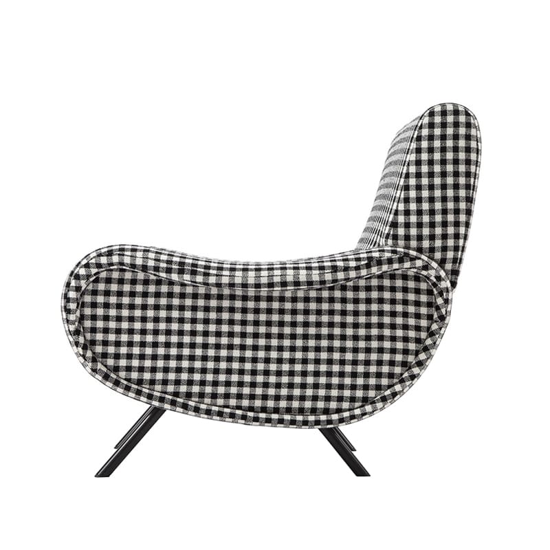 Fauteuil Marco Zanuso Lady 720 – Édition Cassina, tissu vichy noir et blanc