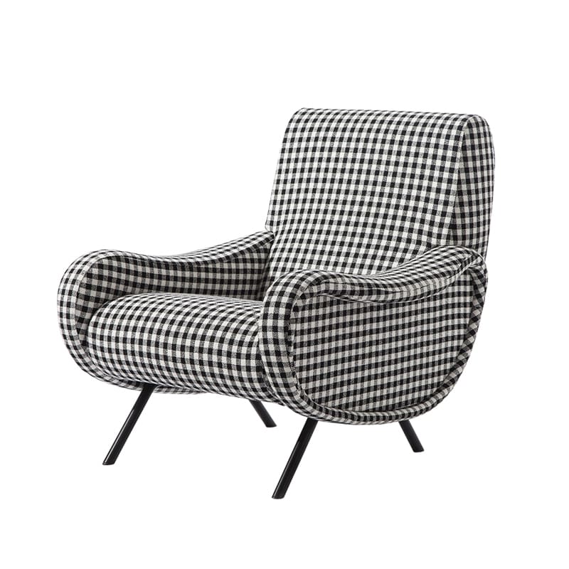 Fauteuil Marco Zanuso Lady 720 – Édition Cassina, tissu vichy noir et blanc