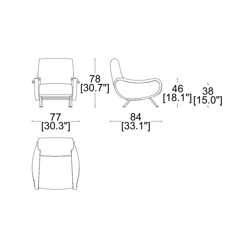 Fauteuil Marco Zanuso Lady 720 – Édition Cassina, tissu vichy noir et blanc