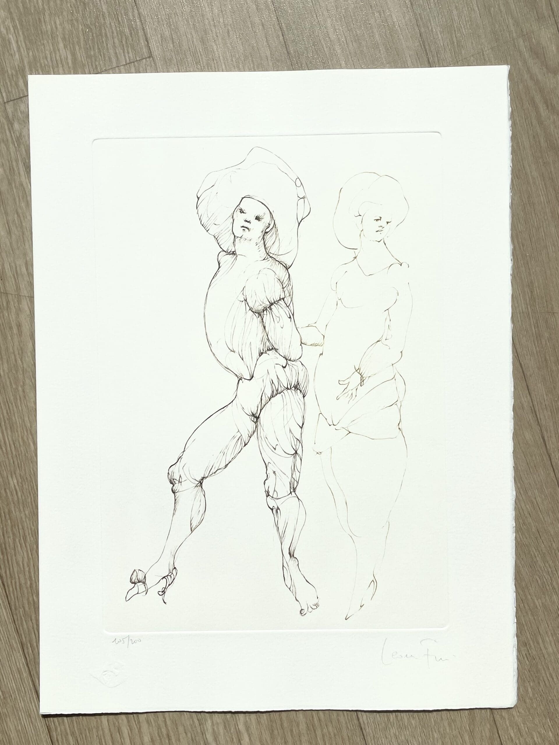 Leonor Fini – Lithographie originale signée, figures Renaissance stylisées, circa 1980