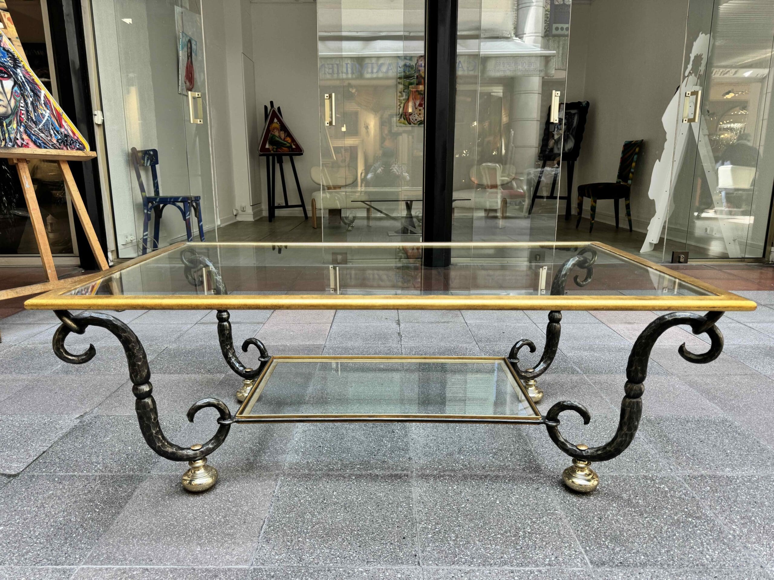 Table basse Banci Firenze en verre et fer forgé – Italie, années 1980