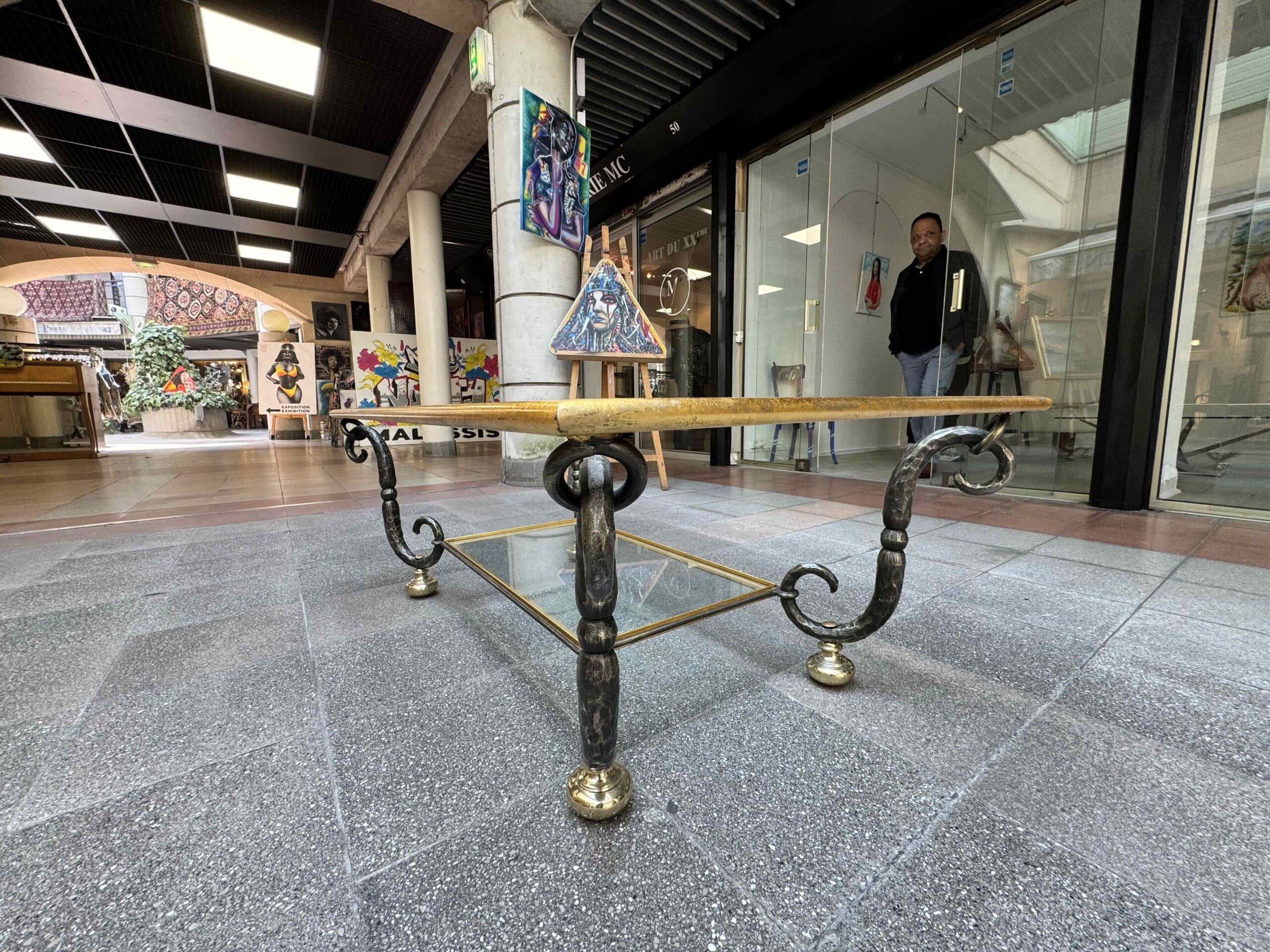 Table basse Banci Firenze en verre et fer forgé – Italie, années 1980
