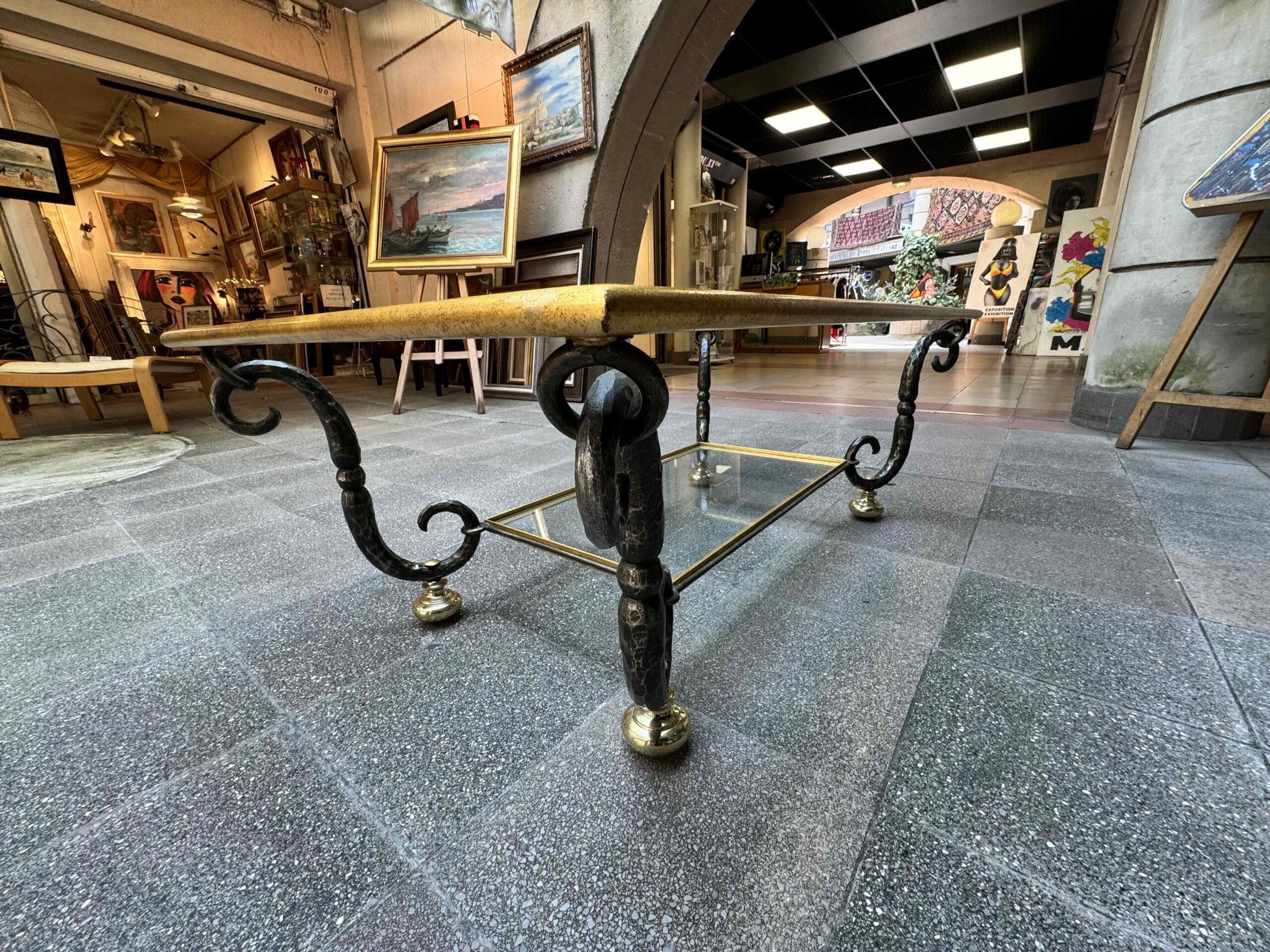 Table basse Banci Firenze en verre et fer forgé – Italie, années 1980