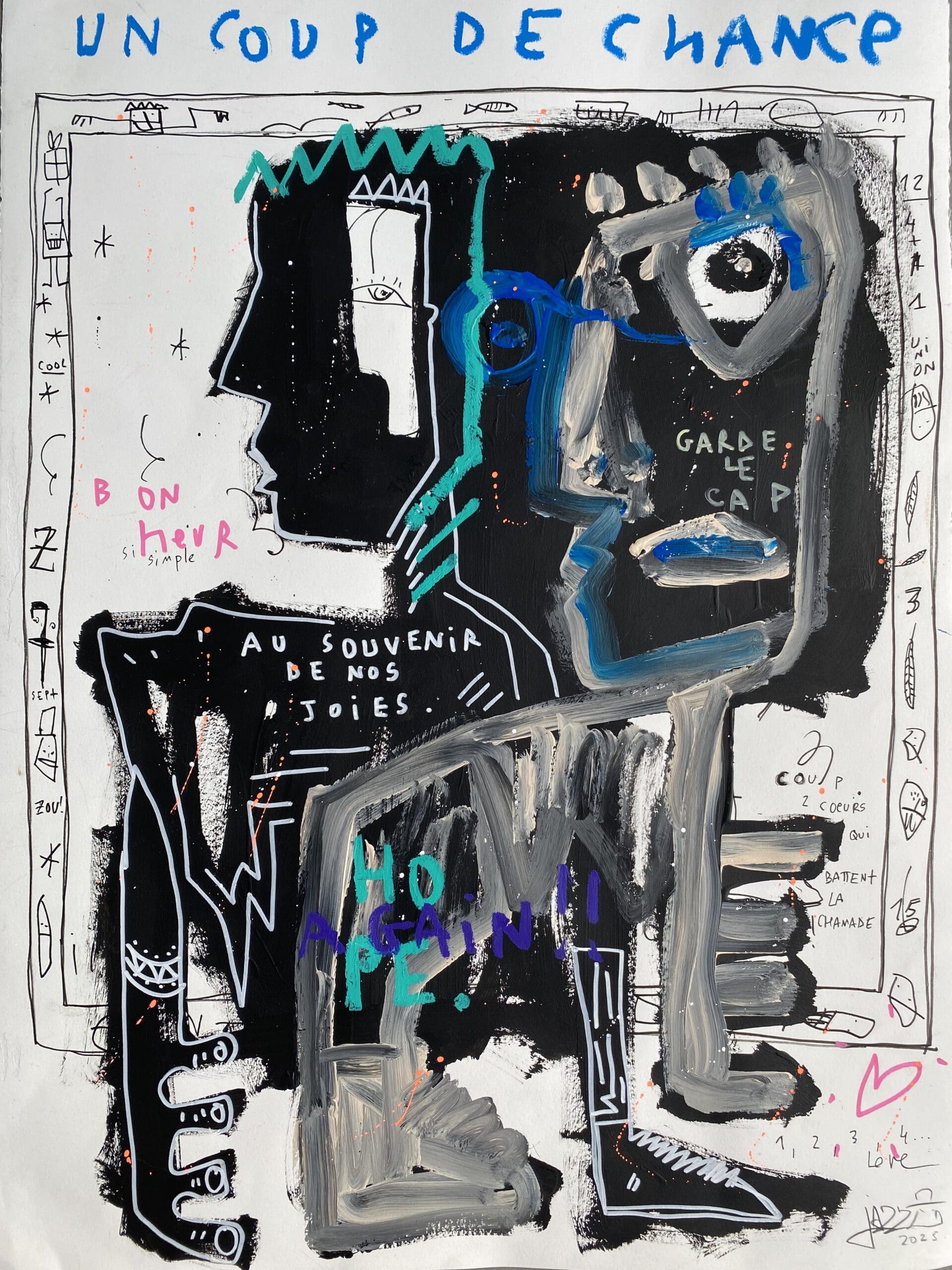 Hedendaagse schilderkunst van Jazzu – “Coup de chance” – Stedelijke kunst en introspectie (2025)