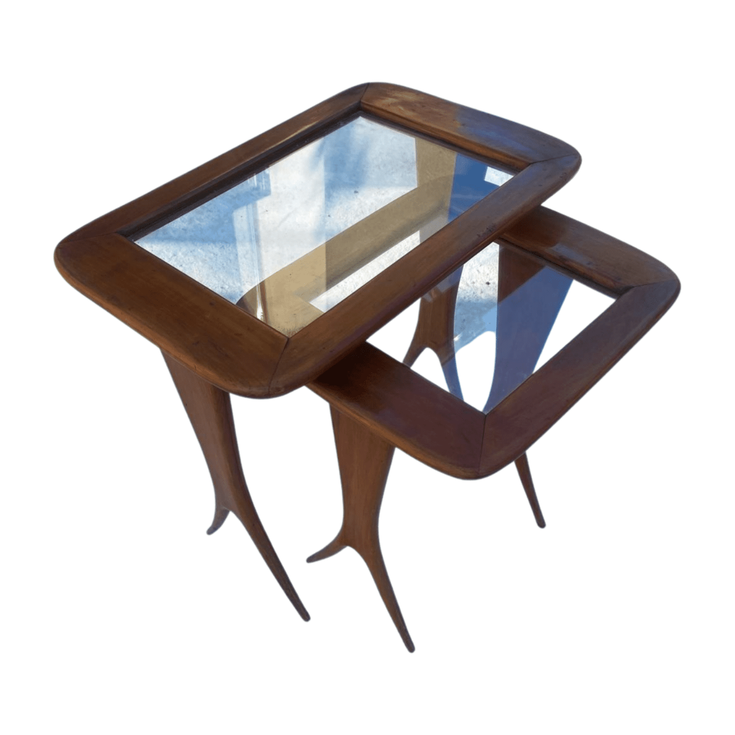 Tables gigognes en merisier et verre de Raphael Raffel – Design 1960