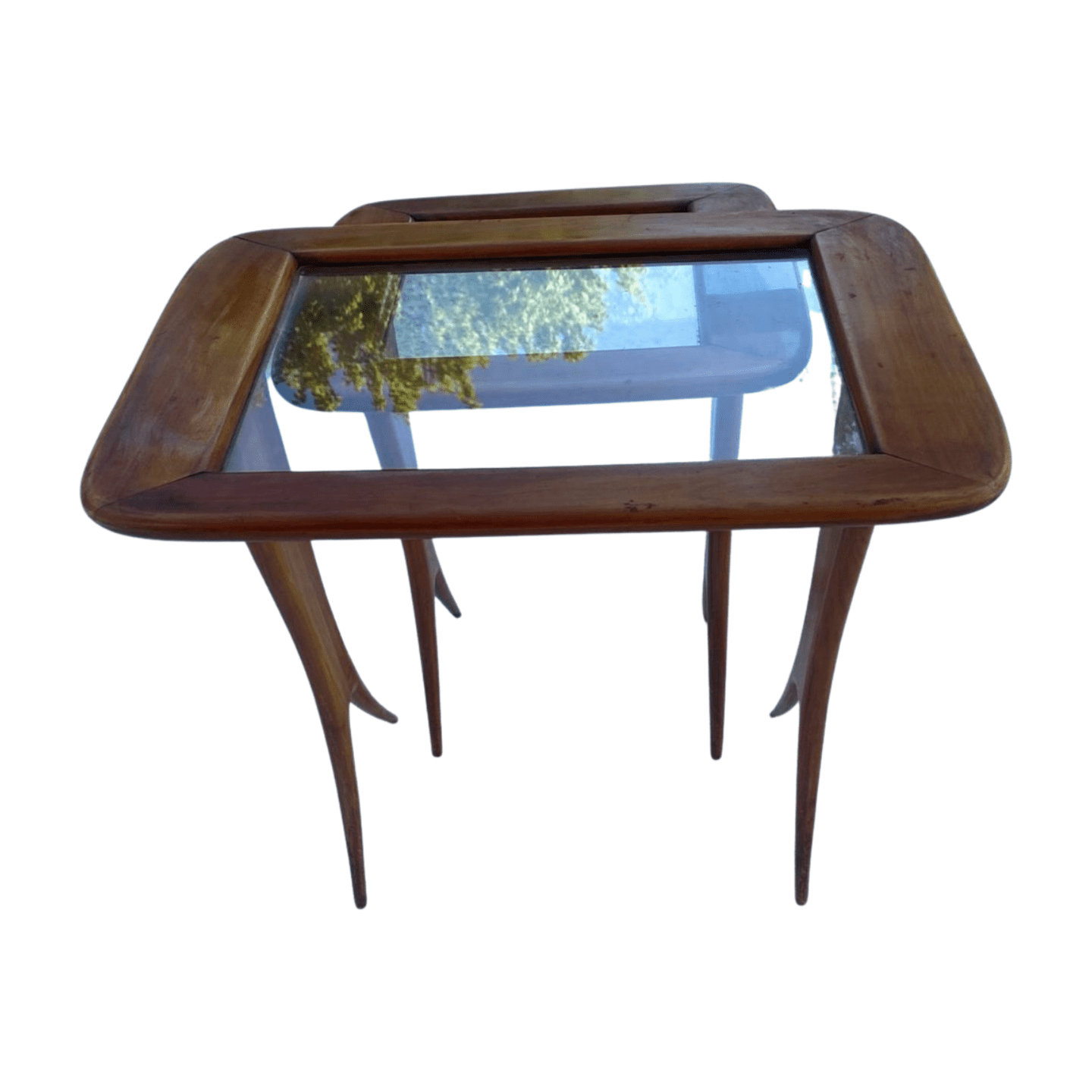 Tables gigognes en merisier et verre de Raphael Raffel – Design 1960