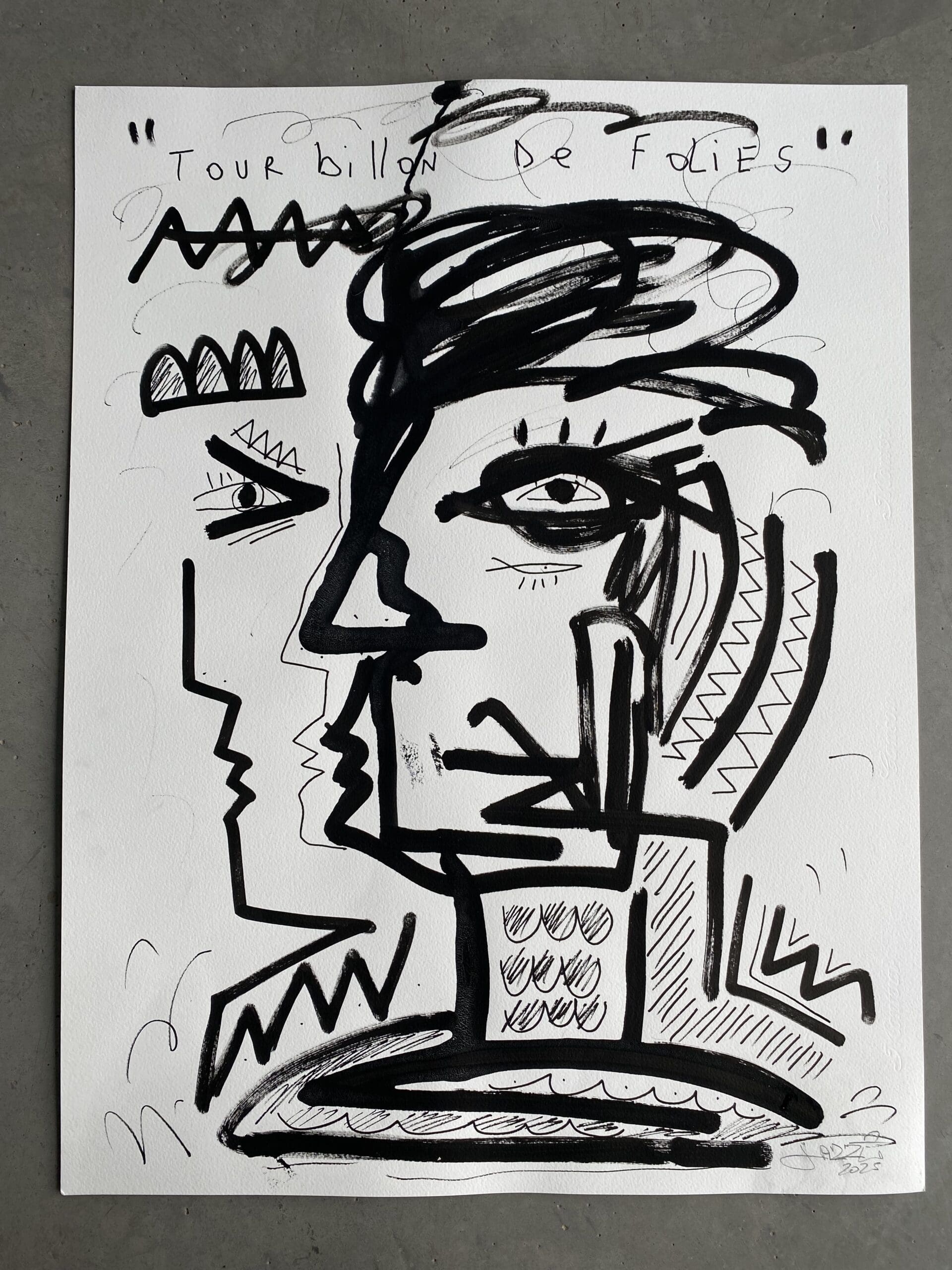 Tourbillon – Peinture de Jazzu (2025), techniques mixtes sur papier