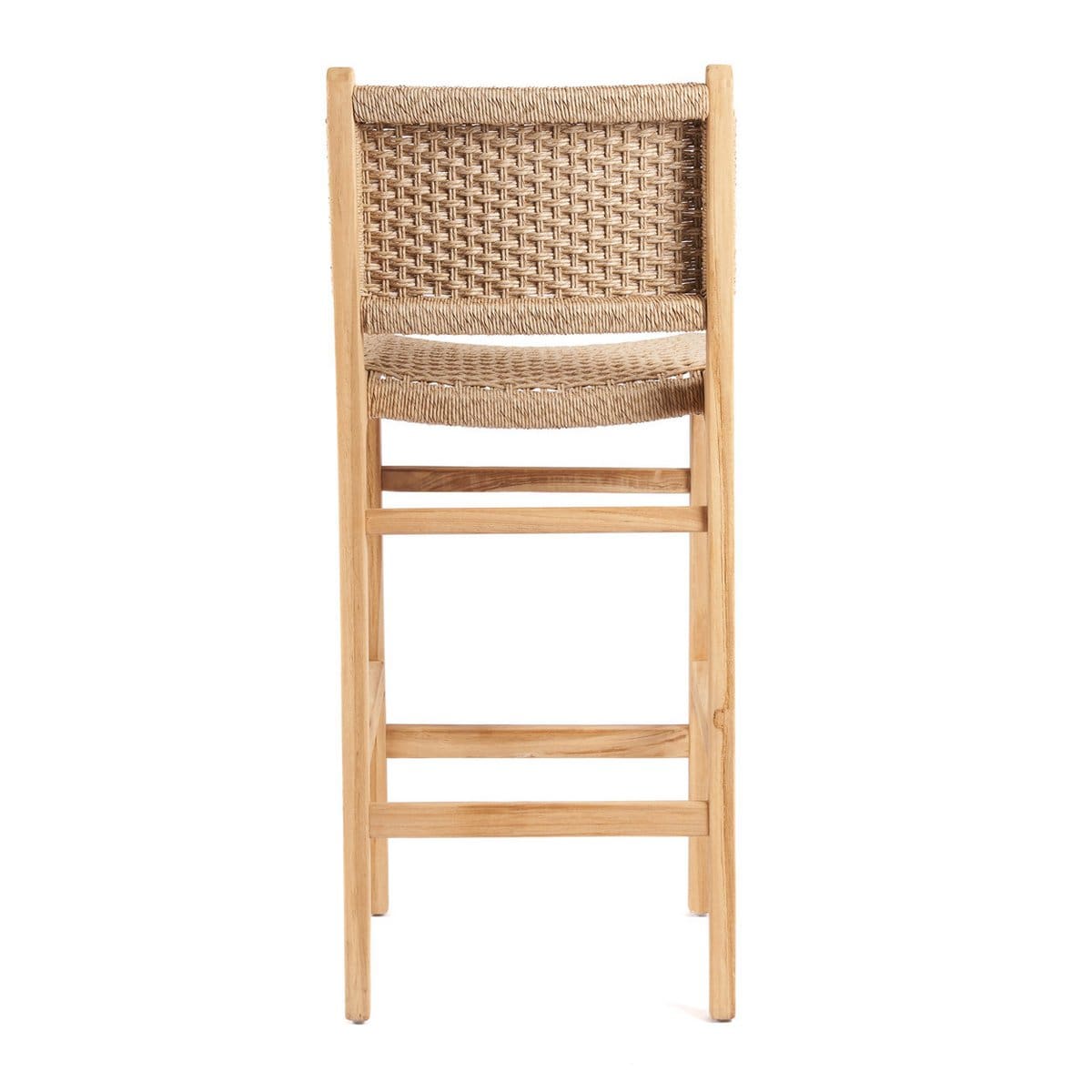 Tabouret de bar Meno – Création neuve pour l’extérieur en teck et corde Viro, esprit bord de mer