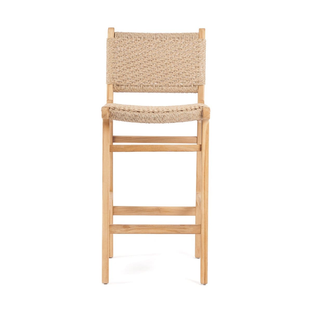 Tabouret de bar Meno – Création neuve pour l’extérieur en teck et corde Viro, esprit bord de mer