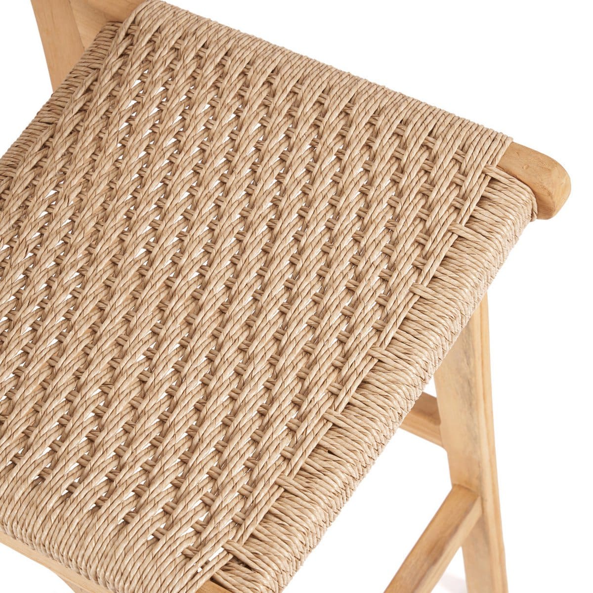 Tabouret de bar Meno – Création neuve pour l’extérieur en teck et corde Viro, esprit bord de mer