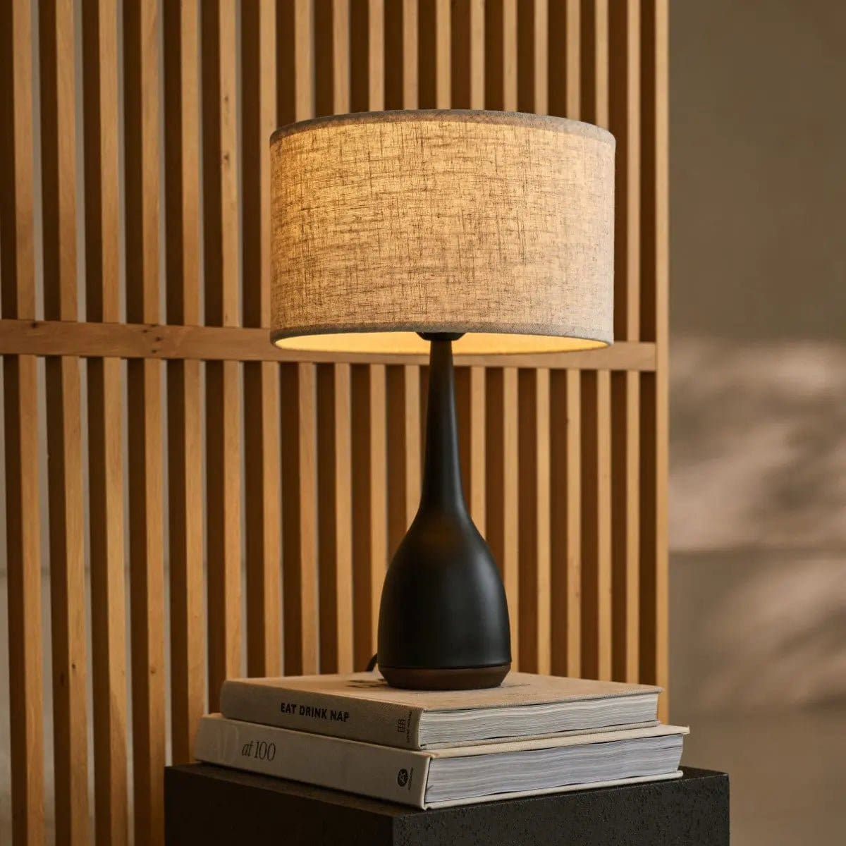 Lampe Jacob noire avec abat-jour beige – Éclairage élégant et chaleureux (pièce neuve)