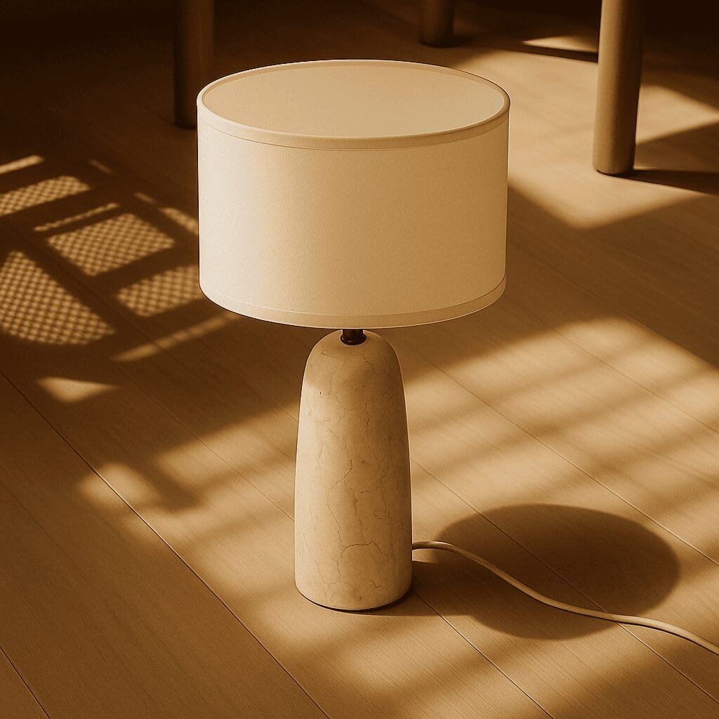 Élégance Minérale – Lampe à poser Charlotte en marbre naturel et coton beige