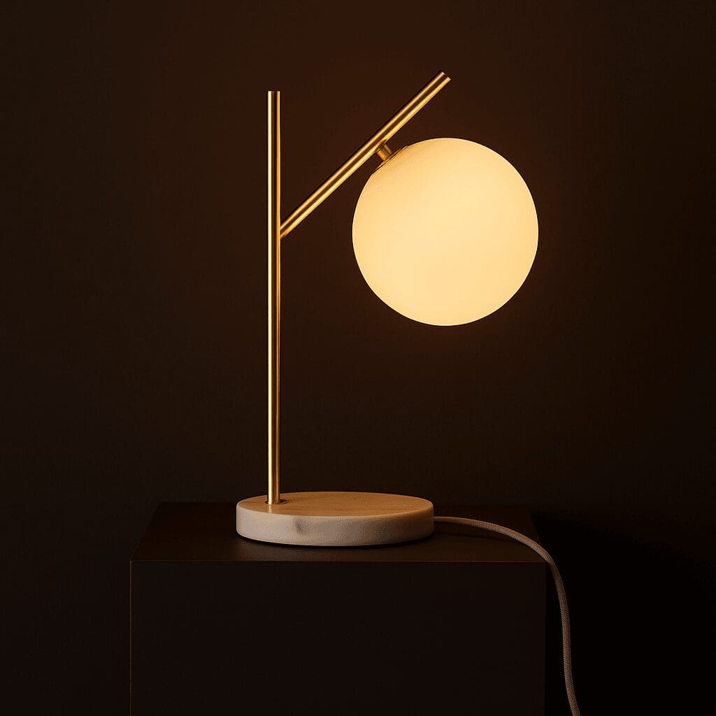 Pureté minérale – Lampe neuve Madison en marbre et métal avec globe en verre dépoli