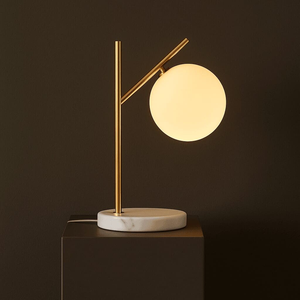 Pureté minérale – Lampe neuve Madison en marbre et métal avec globe en verre dépoli