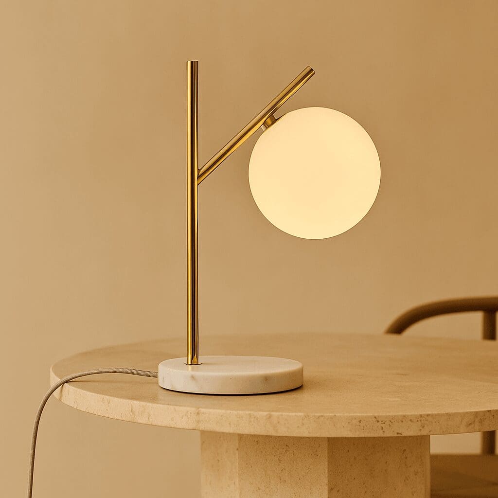 Pureté minérale – Lampe neuve Madison en marbre et métal avec globe en verre dépoli