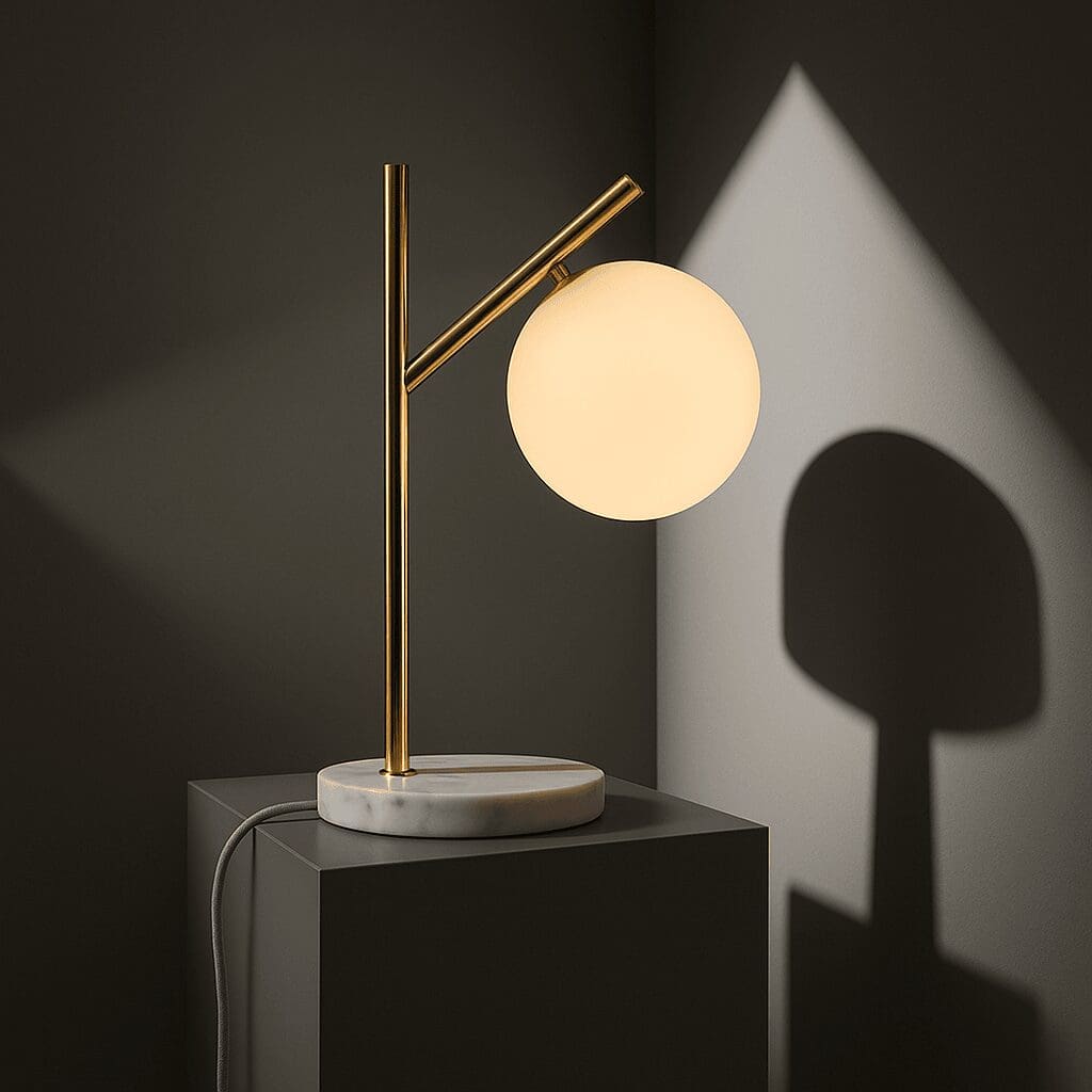 Pureté minérale – Lampe neuve Madison en marbre et métal avec globe en verre dépoli