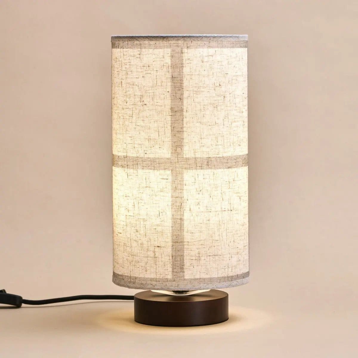 Sakura Élégance – Lampe neuve en bois brun foncé et lin naturel tissé