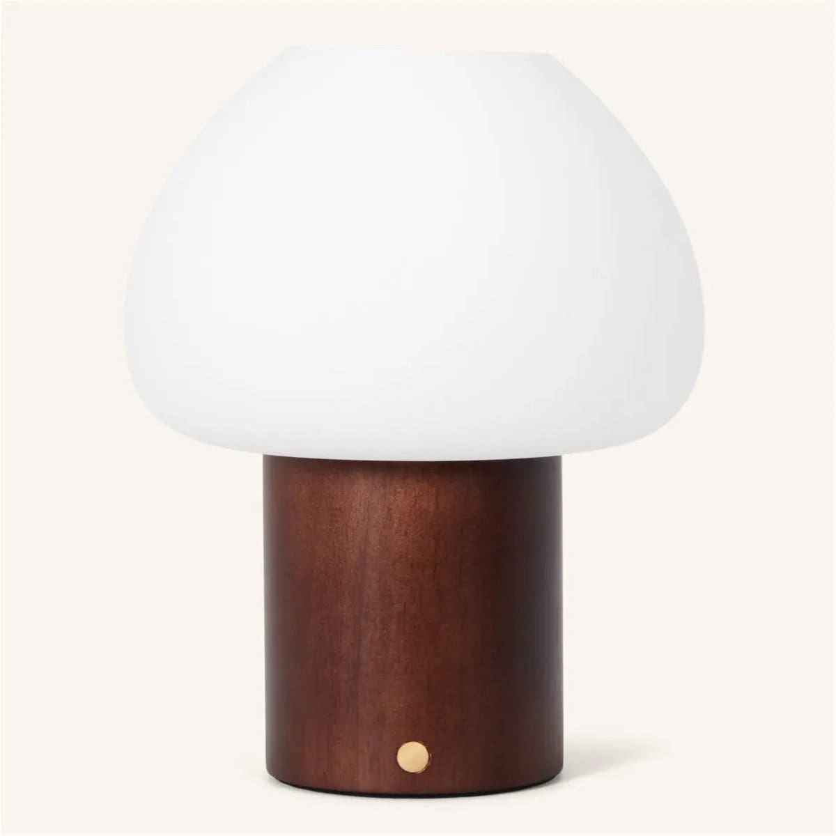 Fynn – Lampe rechargeable et dimmable en bois marron foncé et verre givré