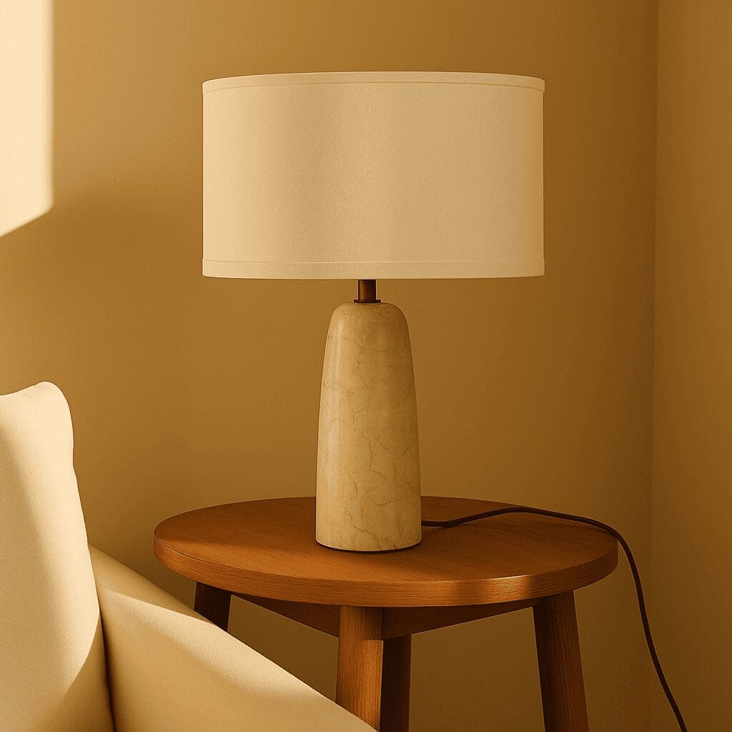 Élégance Minérale – Lampe à poser Charlotte en marbre naturel et coton beige