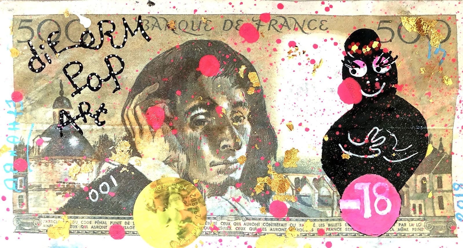 Barbatruc Mystery 001 – Œuvre street art sur billet signée Ethan Bang-Bang (2018)