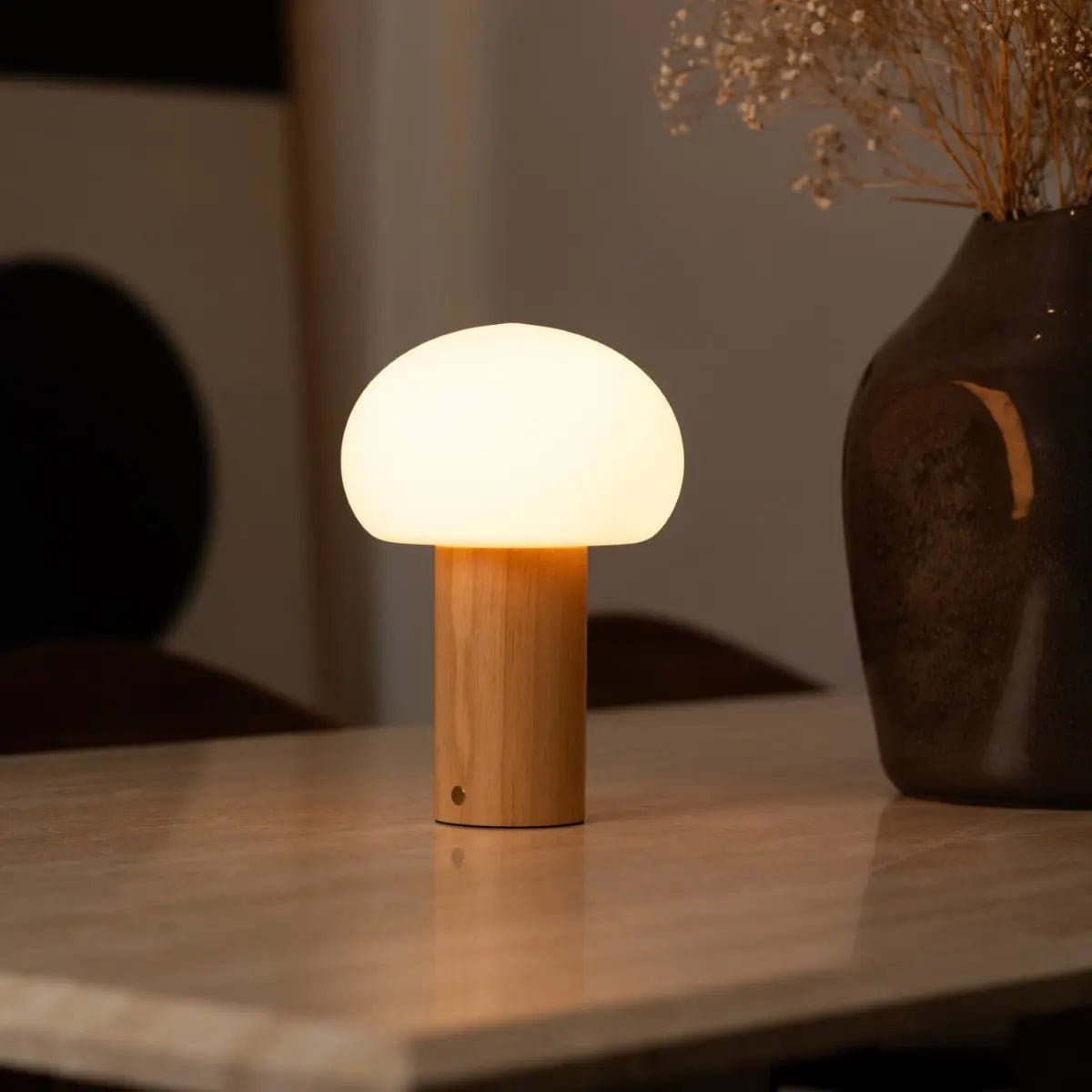 Élégance Nomade – Lampe Sam en bois naturel et verre, éclairage dimmable sans fil