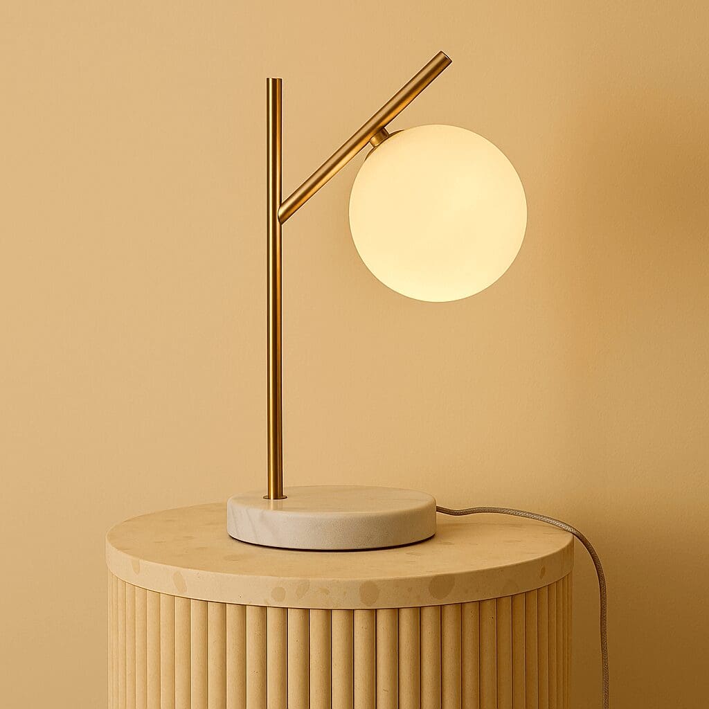 Pureté minérale – Lampe neuve Madison en marbre et métal avec globe en verre dépoli