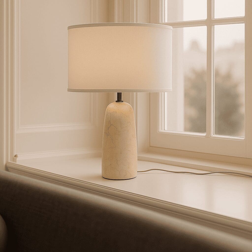 Élégance Minérale – Lampe à poser Charlotte en marbre naturel et coton beige